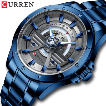 Curren 8381 Blue Stainless Steel Date and Week Quartz Watches for Men Best Selling Products in 2020